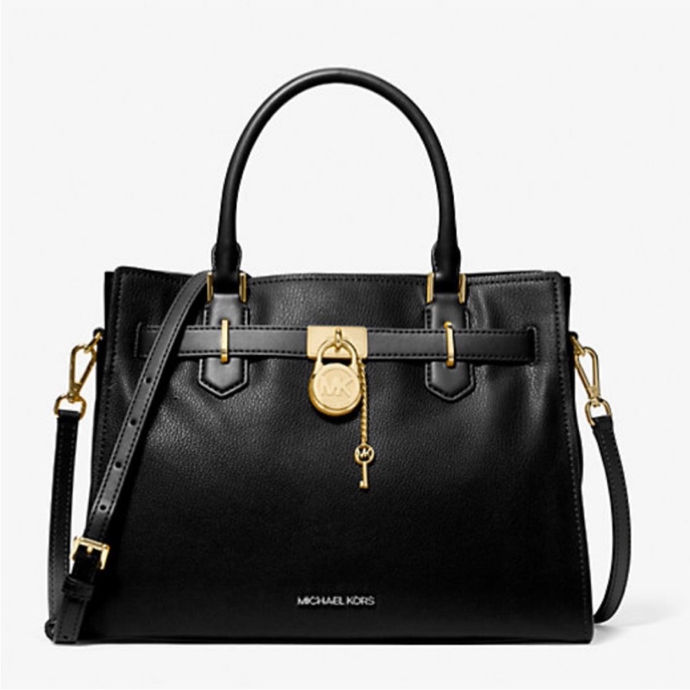 Michael Kors Hamilton Medium Satchel Purse Handbag in Black NWT - Picture 2 of 12